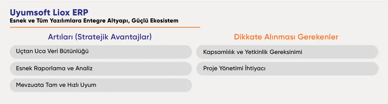 Uyumsoft Liox ERP: veri bütünlüğü, raporlama ve mevzuat uyumu; yetkinlik ve proje yönetimi ihtiyacı