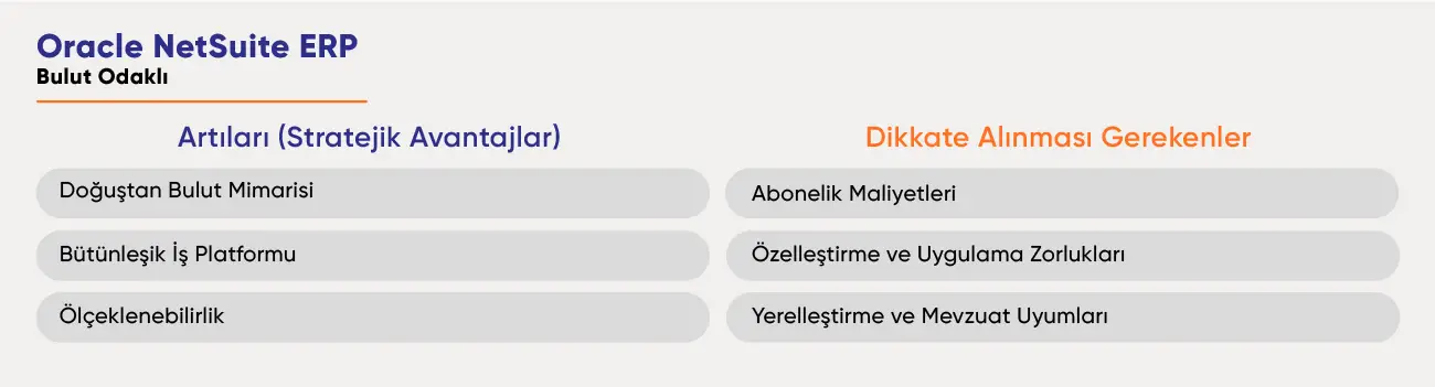 Oracle NetSuite: bulut mimarisi, bütünleşik platform ve ölçeklenebilirlik; abonelik ve yerelleştirme zorluklar