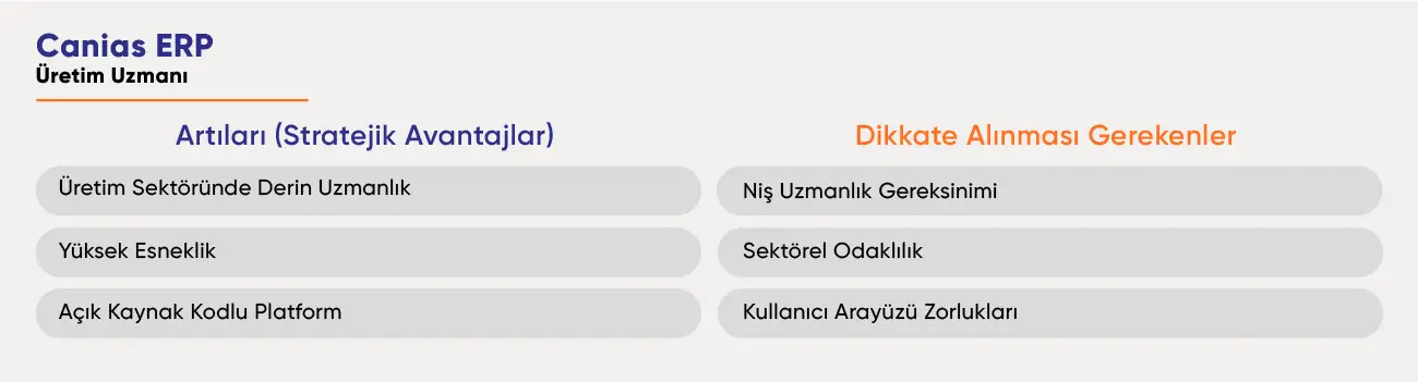 Canias ERP: üretim uzmanlığı, esneklik ve açık kaynak; niş uzmanlık, sektör odağı ve arayüz zorlukları